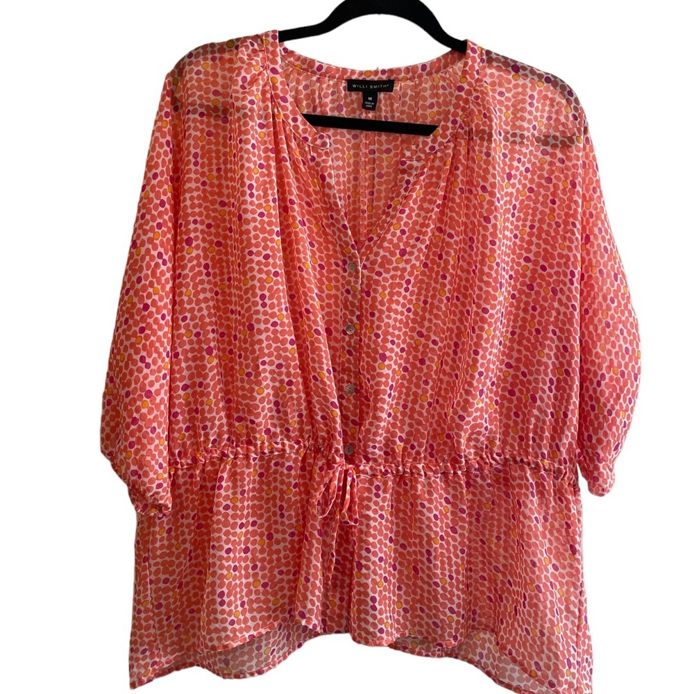 Willi Smith pink/white/orange sheer blouse, size‎ medium
